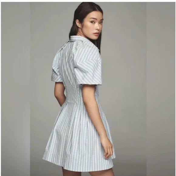 blue and white striped dress anthropologie New Anthropologie Blue & Yellow Striped "Paraiso Dress" by Maeve, Size   The Mustard Dandelion